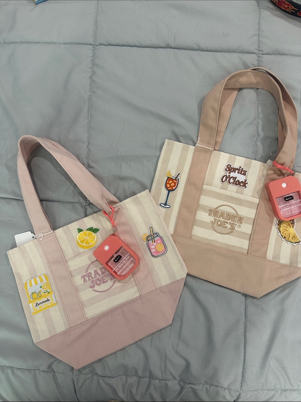 Trader Joe's Pink Stripe Canvas Tote Bag with Patch Details. Pick One
